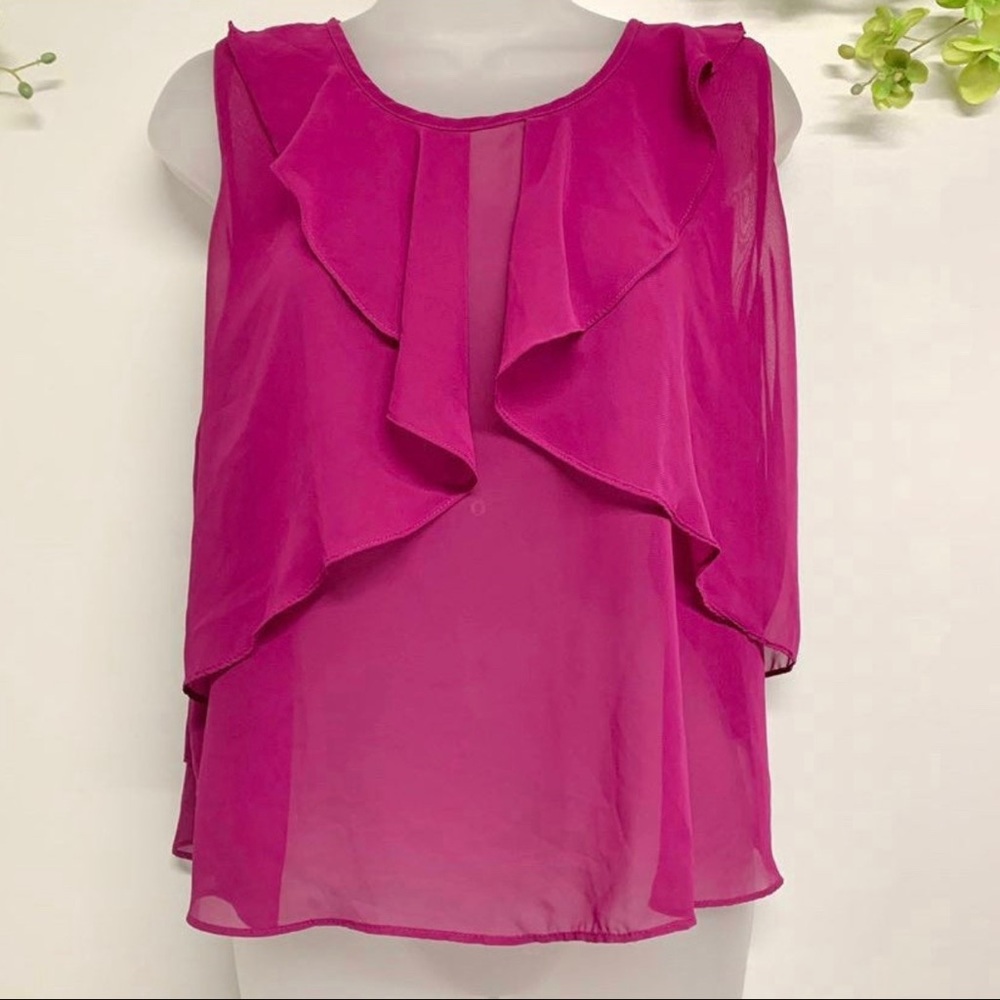 Soprano size medium pink sleeveless ruffle semi sheer top - Picture 2 of 7